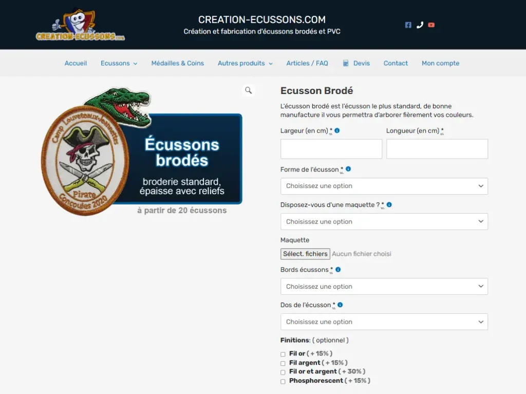 Formulaire de demande devis en ligne creation-ecussons.com