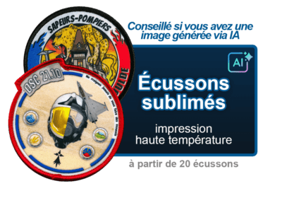 Écusson sublimé personnalisé impression haute température – Création Écussons Conseillé si maquette/image faites avec IA