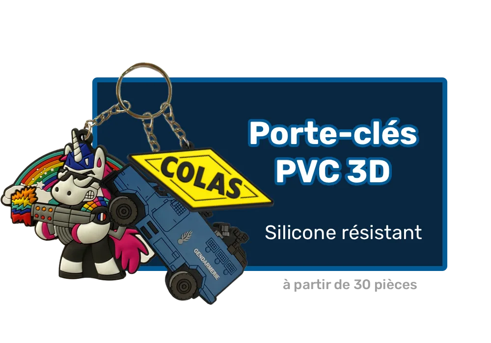 Porte-clés PVC 3D personnalisé avec logo en relief et anneau métallique argenté
